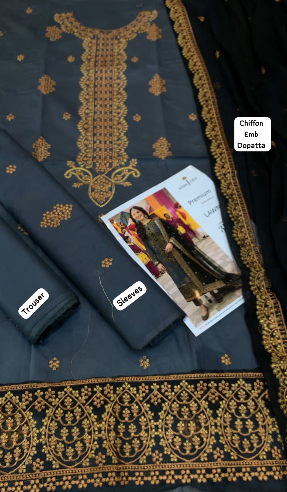 Asim Jofa - 3pc Embroidered Lawn with Emb Chiffon Dopatta