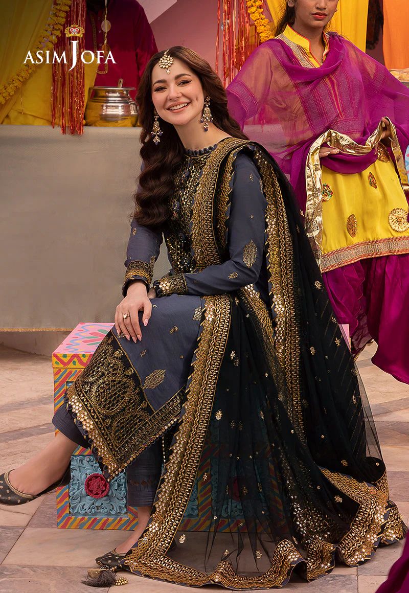 Asim Jofa - 3pc Embroidered Lawn with Emb Chiffon Dopatta