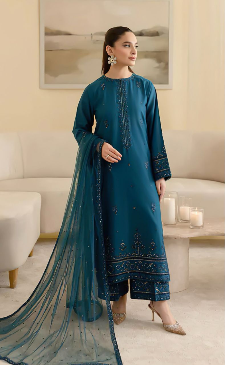 Sultania- 3pc Embroidered Lawn with Emb Chiffon Dopatta