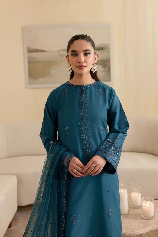 Sultania- 3pc Embroidered Lawn with Emb Chiffon Dopatta