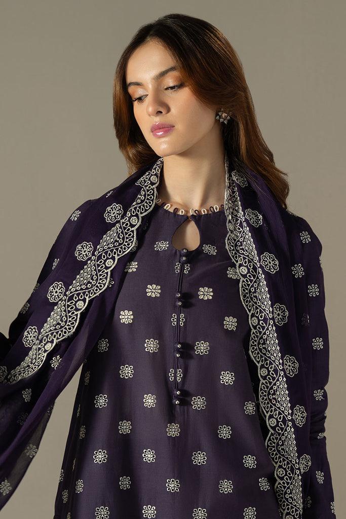 Cross Stich - 3pc Chikenkari Embroidered Lawn with Emb Chiffon Dopatta