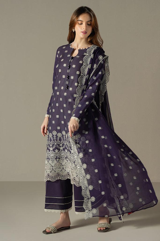 Cross Stich - 3pc Chikenkari Embroidered Lawn with Emb Chiffon Dopatta
