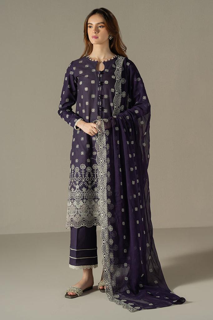 Cross Stich - 3pc Chikenkari Embroidered Lawn with Emb Chiffon Dopatta