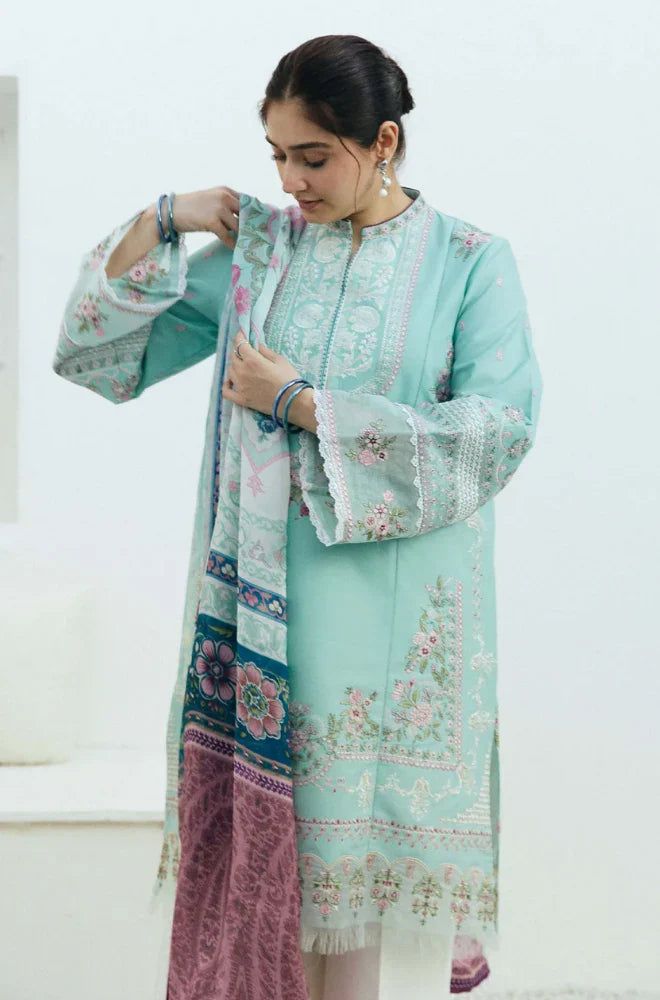 Zarashahjahan- 3pc Embroidered Lawn with Printed Diamond Dopatta
