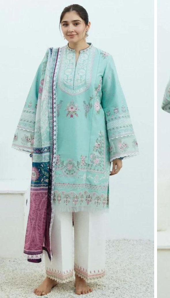 Zarashahjahan- 3pc Embroidered Lawn with Printed Diamond Dopatta