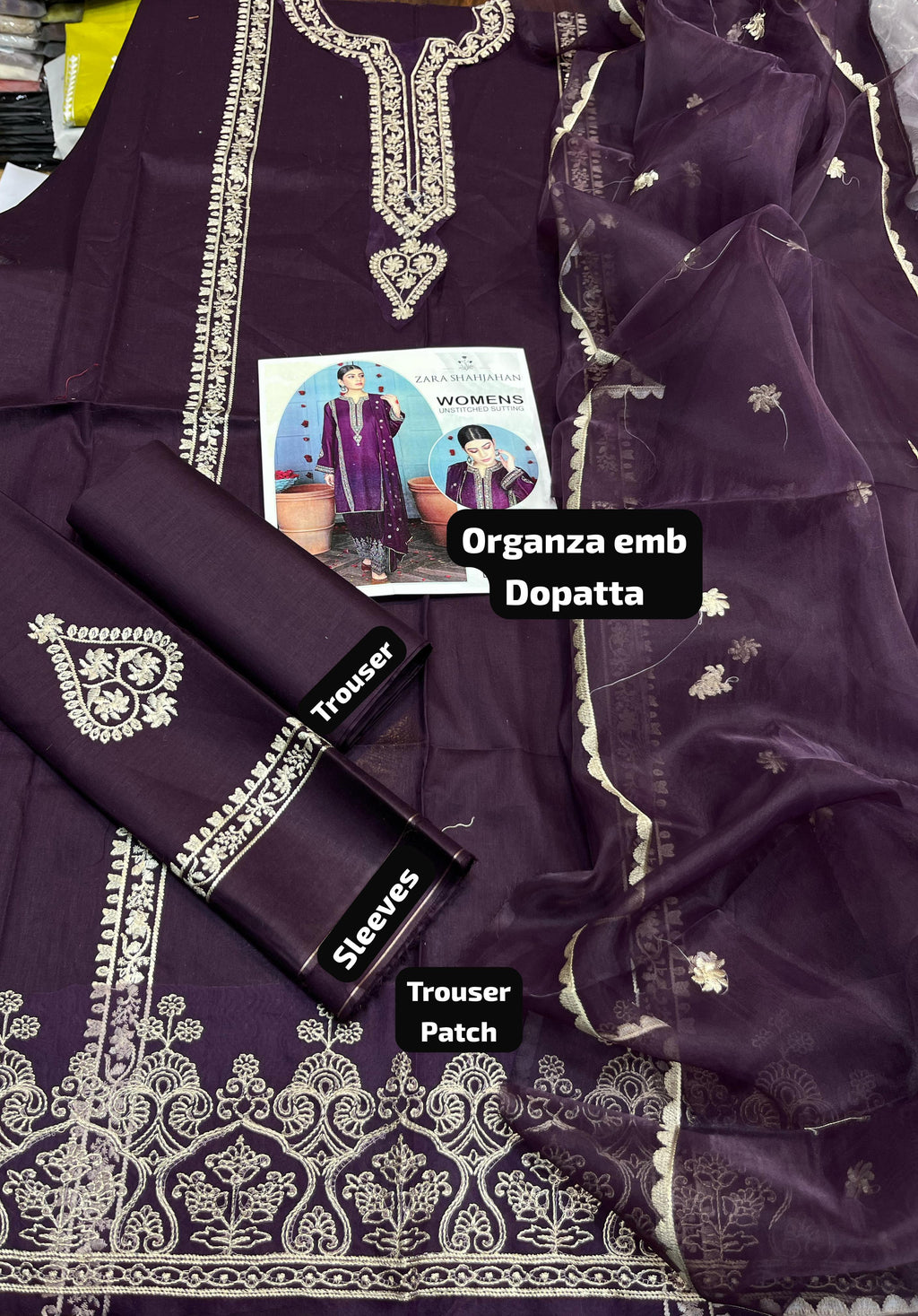 Zarashajahan- 3pc Embroidered Lawn with Emb Organza Dopatta