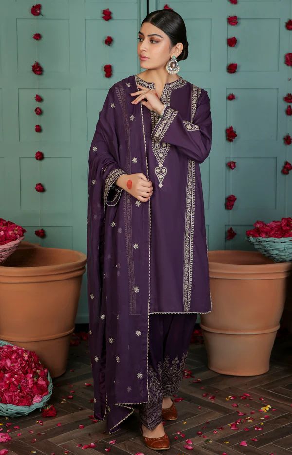 Zarashajahan- 3pc Embroidered Lawn with Emb Organza Dopatta