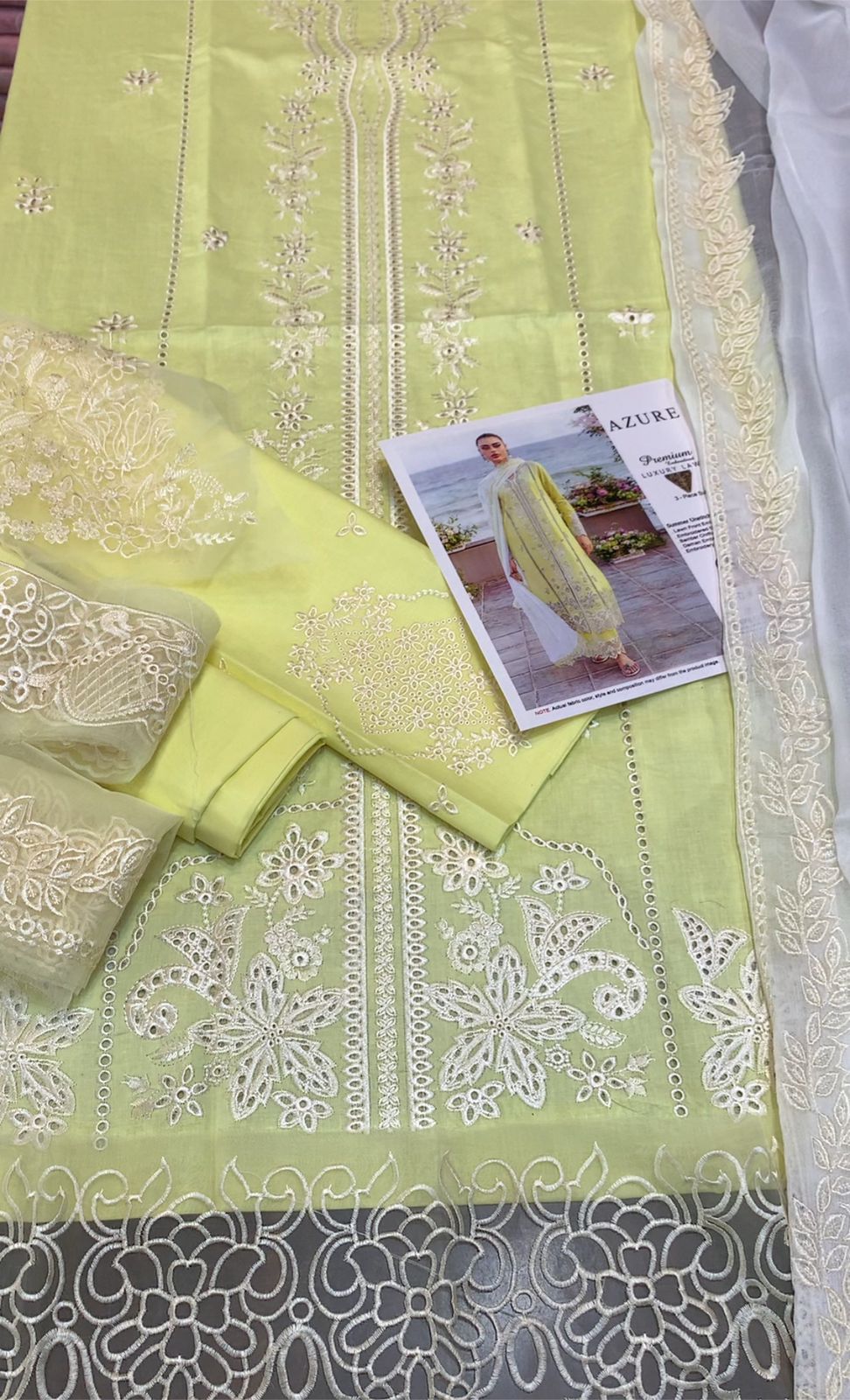 Azure Luxury- 3pc Embroidered Lawn with Emb Chiffon Dopatta