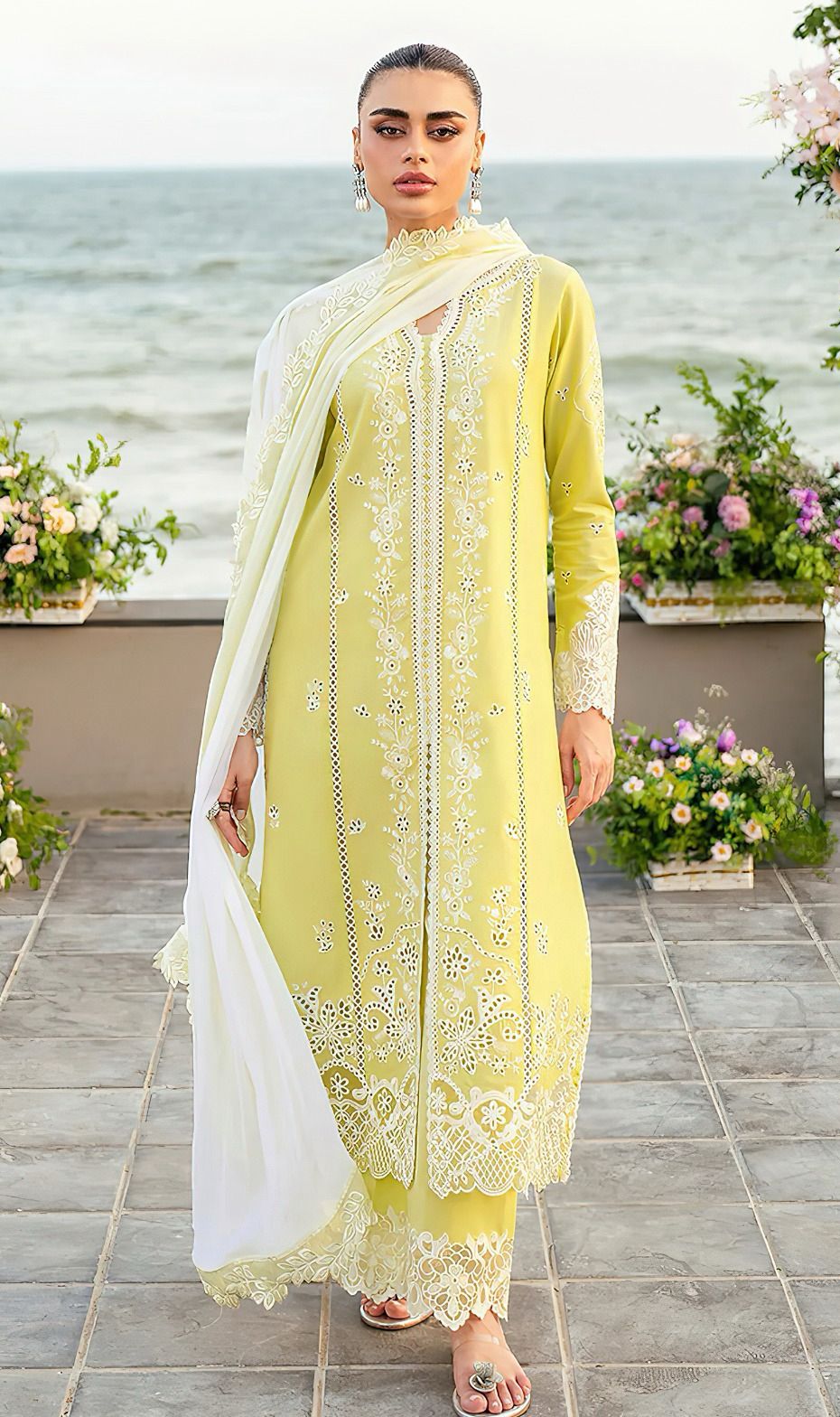 Azure Luxury- 3pc Embroidered Lawn with Emb Chiffon Dopatta