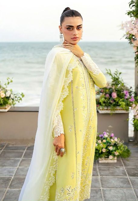Azure Luxury- 3pc Embroidered Lawn with Emb Chiffon Dopatta