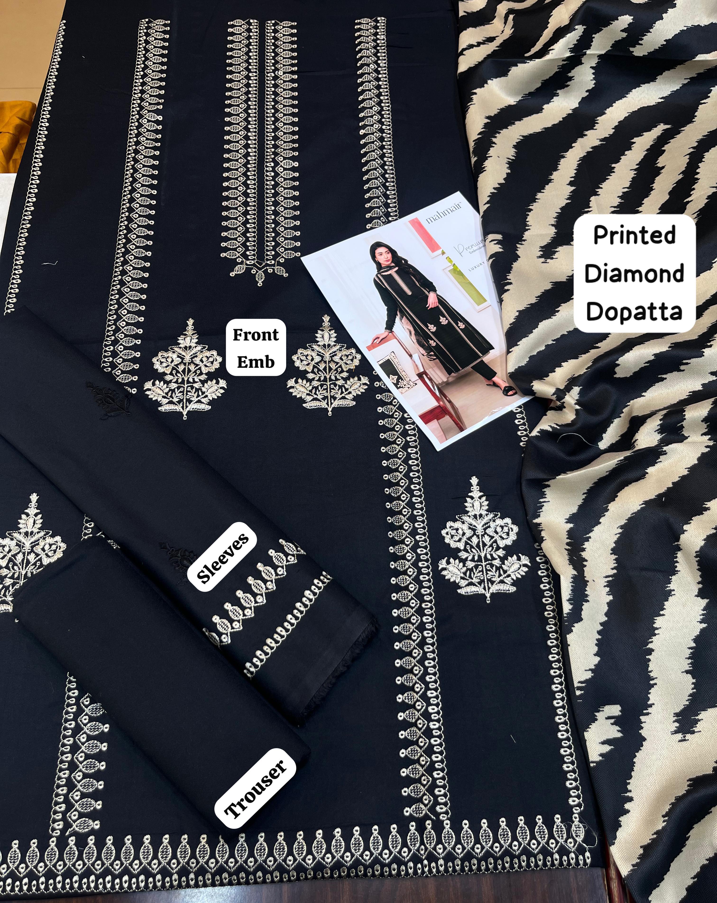 Mahmeer - 3pc Embroidered Lawn with Printed Diamond Dopatta