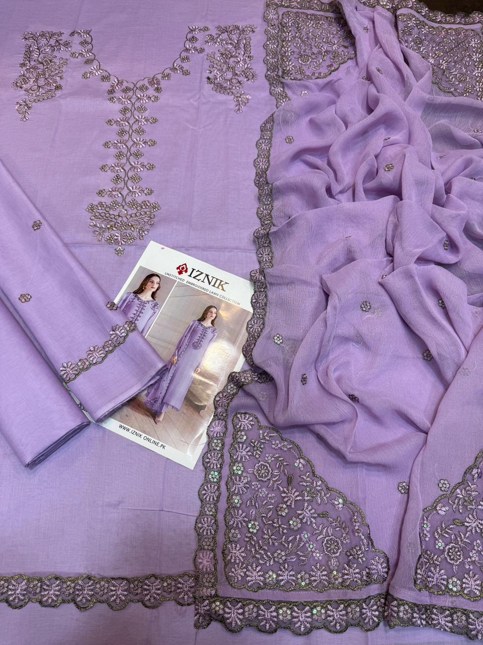 Iznik - 3pc Embroidered Lawn with Ready to wear Emb Chiffon Dopatta