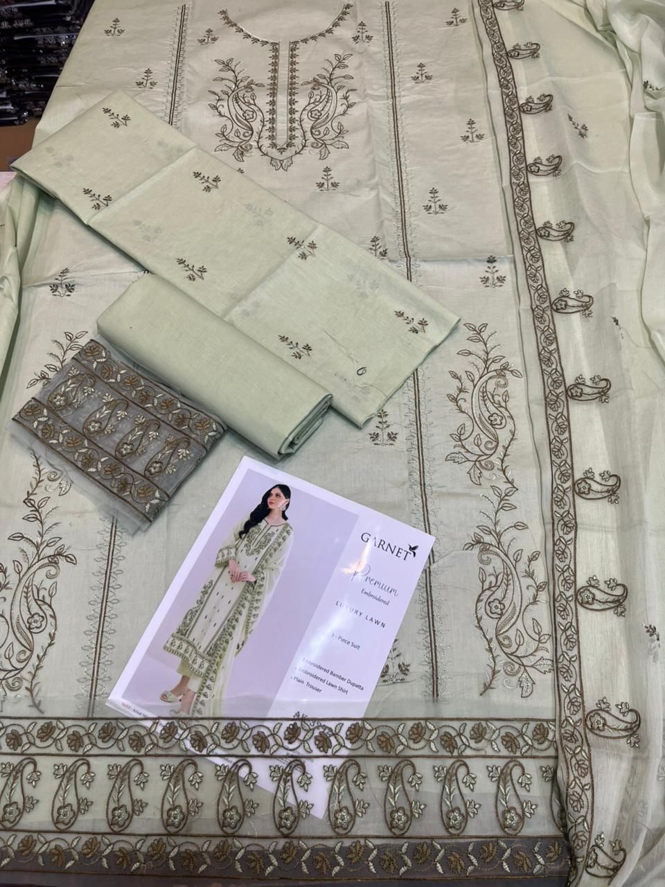 Garnet - 3pc Embroidered Lawn with Emb Chiffon Dopatta