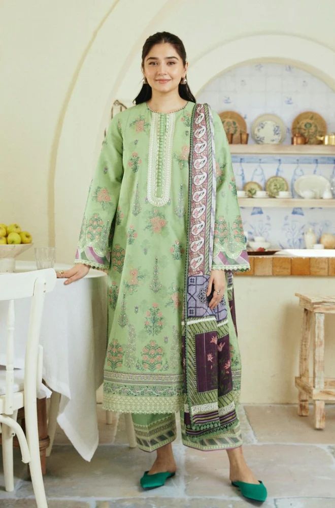 Zarashahjahan - 3pc Embroidered Lawn with Digital Print Diamond Dopatta