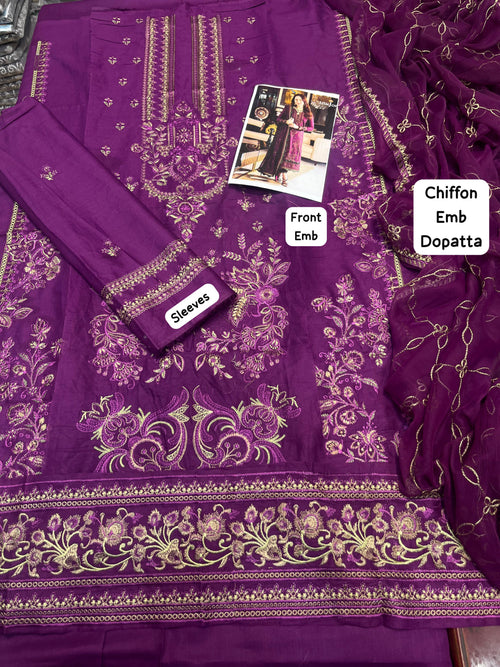 Asim Jofa - 3pc Embroidered Lawn with Emb Chiffon Dopatta