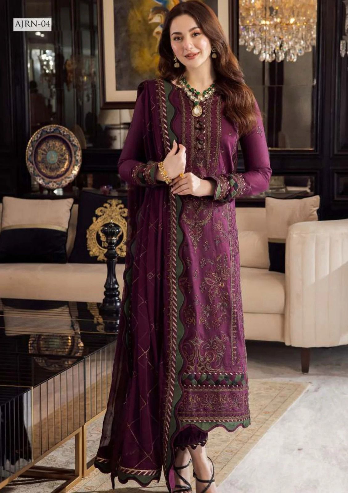 Asim Jofa - 3pc Embroidered Lawn with Emb Chiffon Dopatta