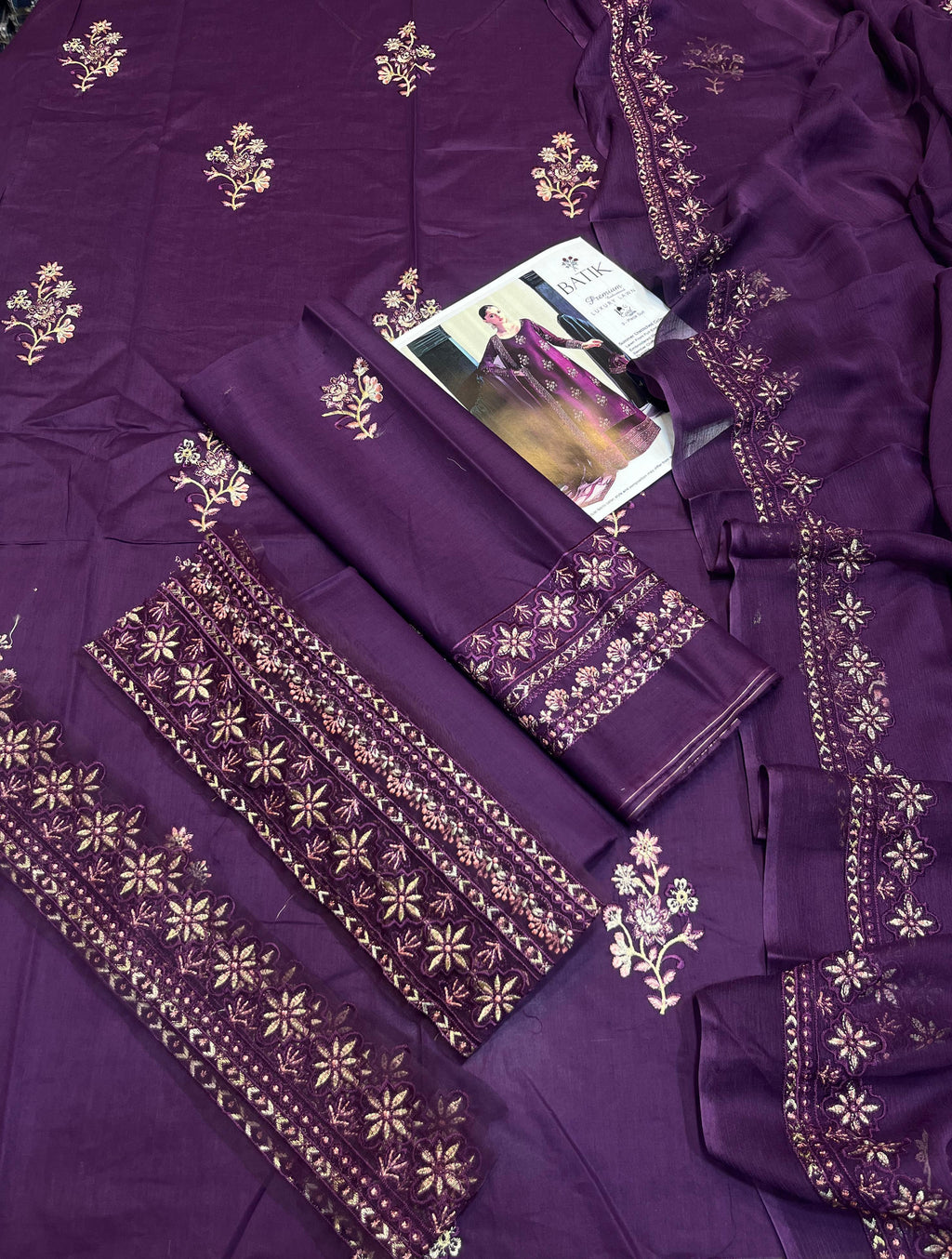 Batik - 3pc Embroidered Lawn with Emb Chiffon Dopatta