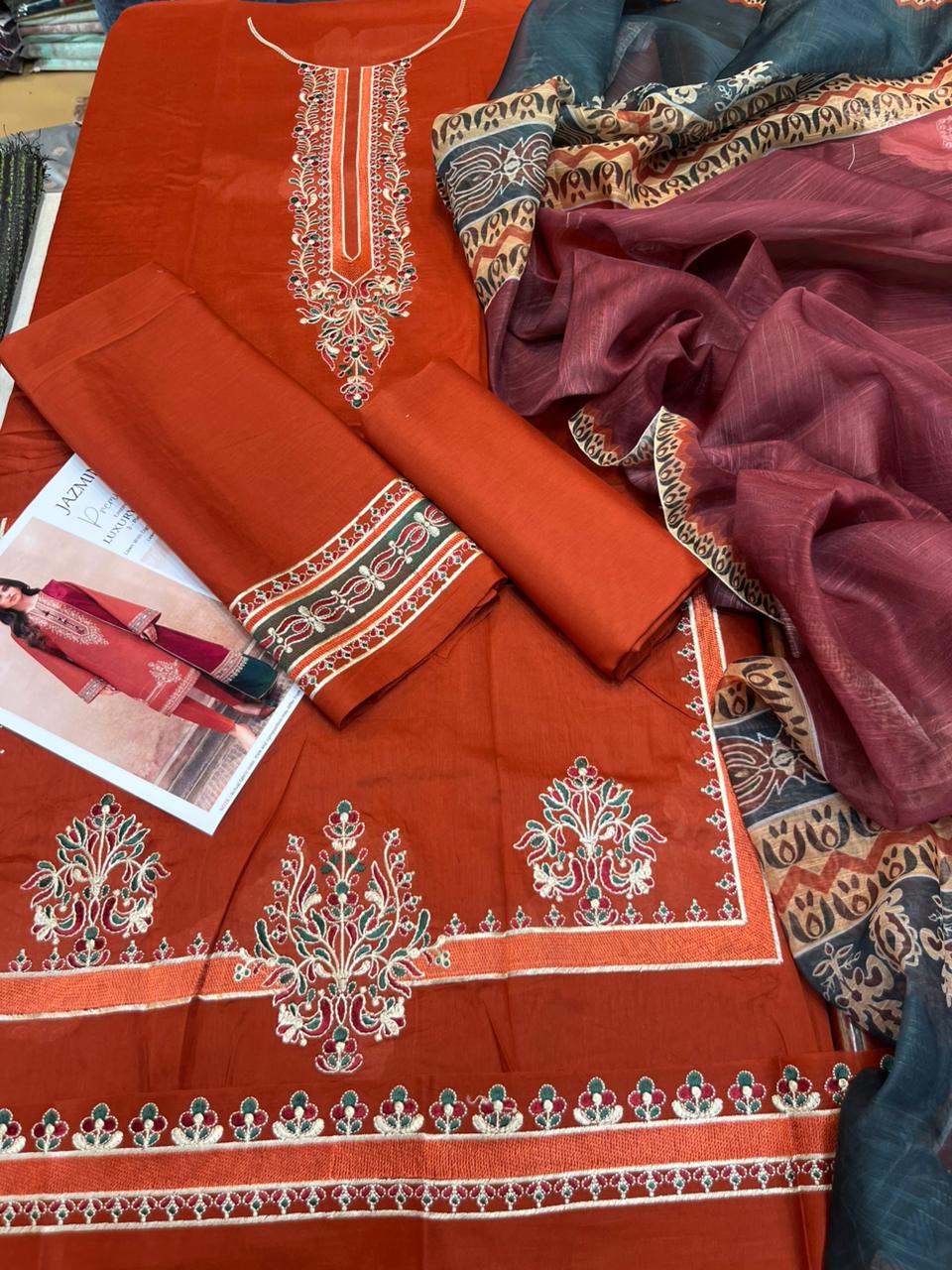 Jazmin - 3pc Embroidered Lawn with Digital Print Diamond Dopatta