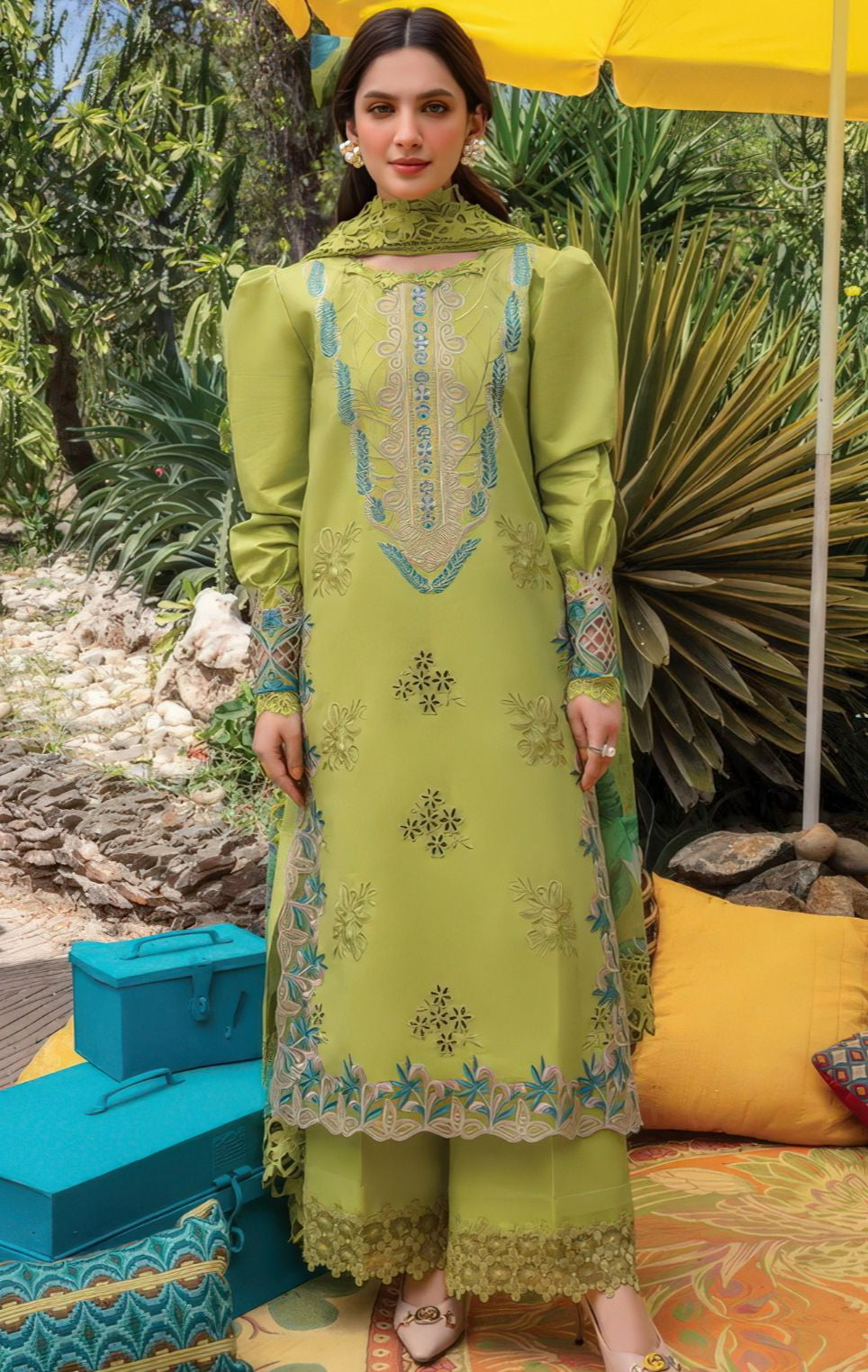 Rang Rasia - 3pc Embroidered Lawn with Ready to Wear Diamond Dopatta