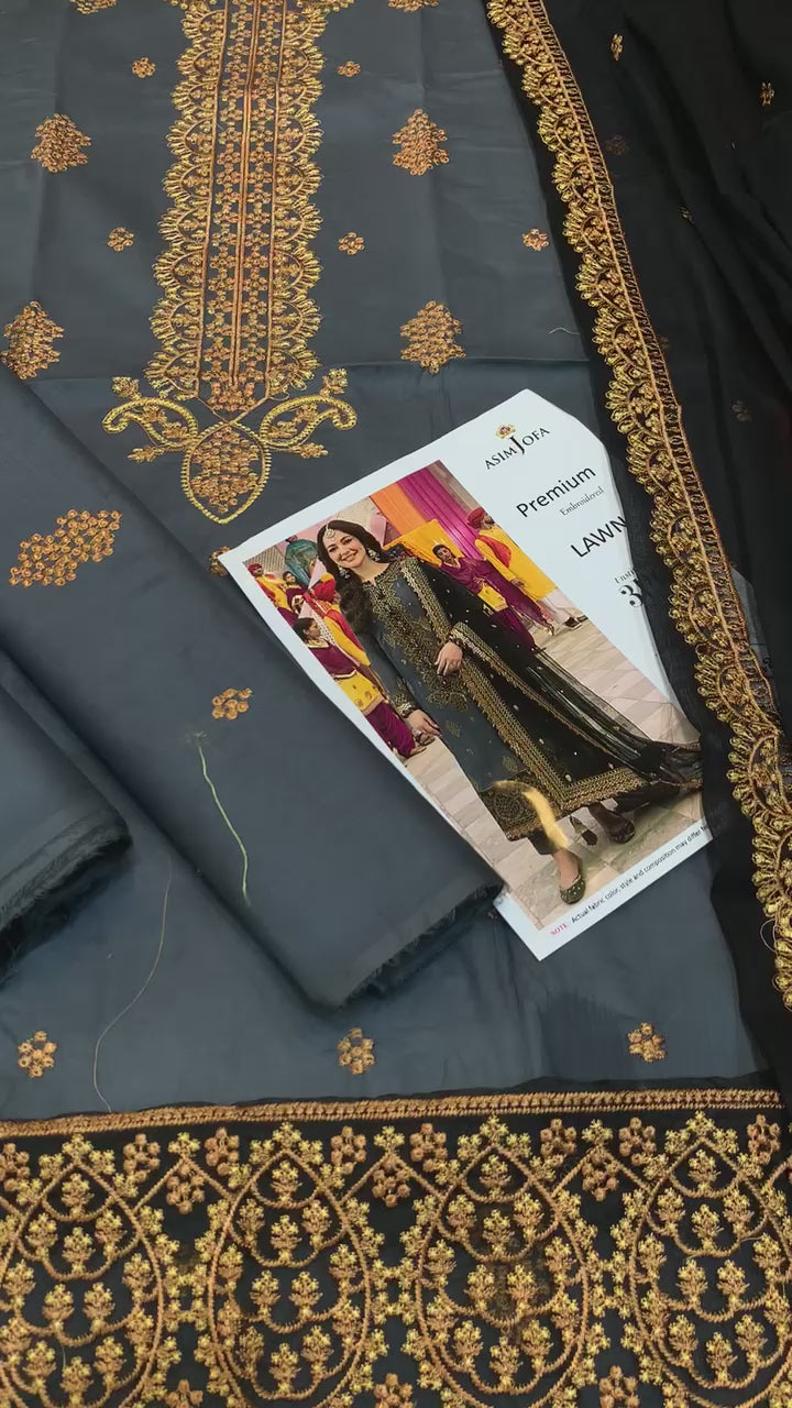 Asim Jofa - 3pc Embroidered Lawn with Emb Chiffon Dopatta