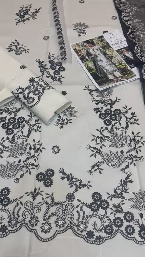 Nureh - 3pc Embroidered Lawn with Emb Chiffon Dopatta