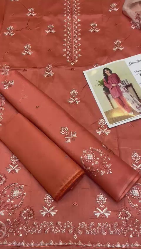 Cross stitch - 3pc Embroidered Lawn with Printed chiffon Dopatta