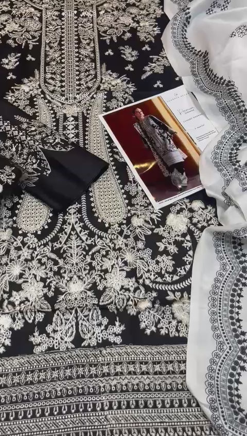 Hussain rehar- 3pc Embroidered Lawn with Printed Soft Chiffon Dopatta