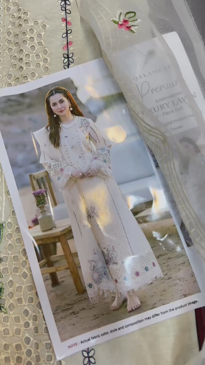 Qalamkar - 3pc Embroidered Lawn with Emb Organza Dopatta