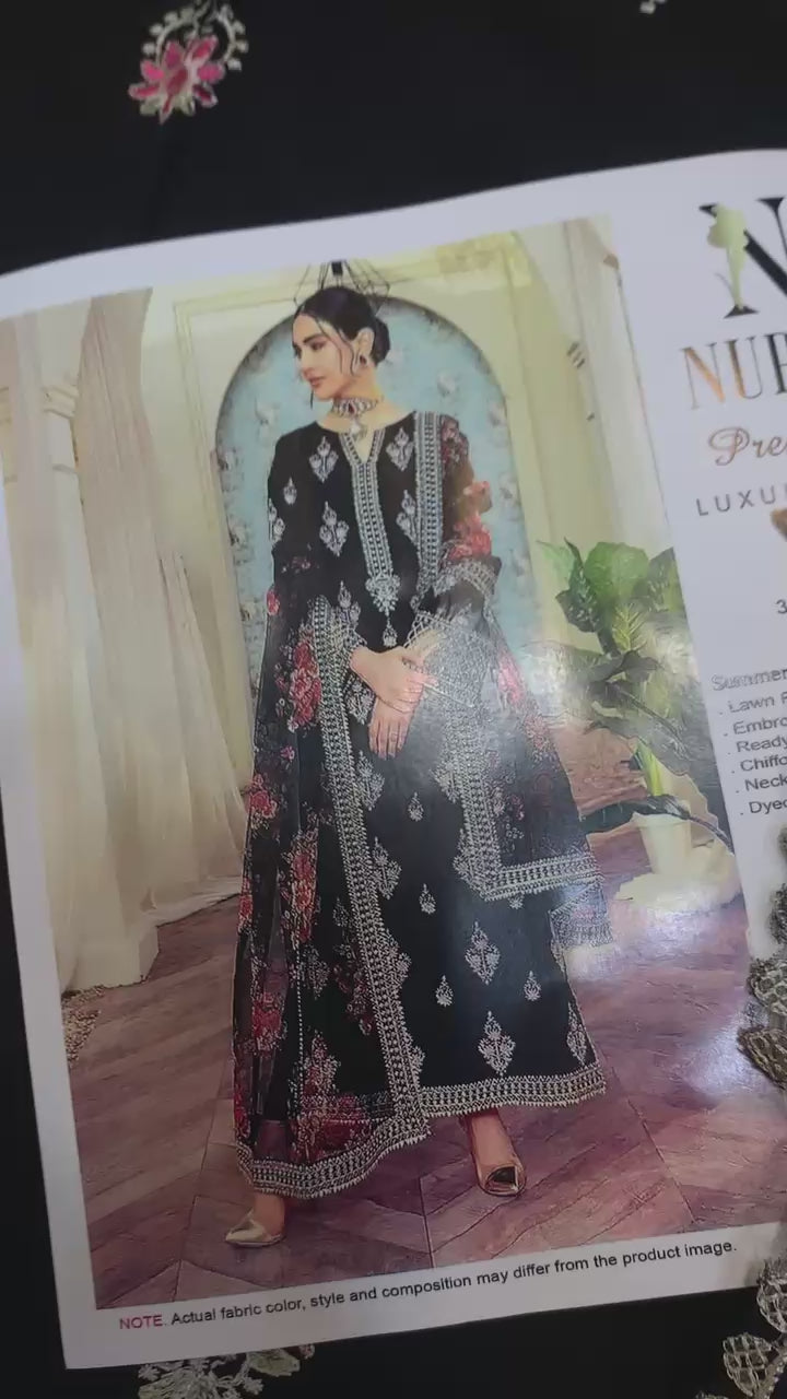 Nureh - 3pc Embroidered Lawn with Ready to wear Emb Chiffon Dopatta
