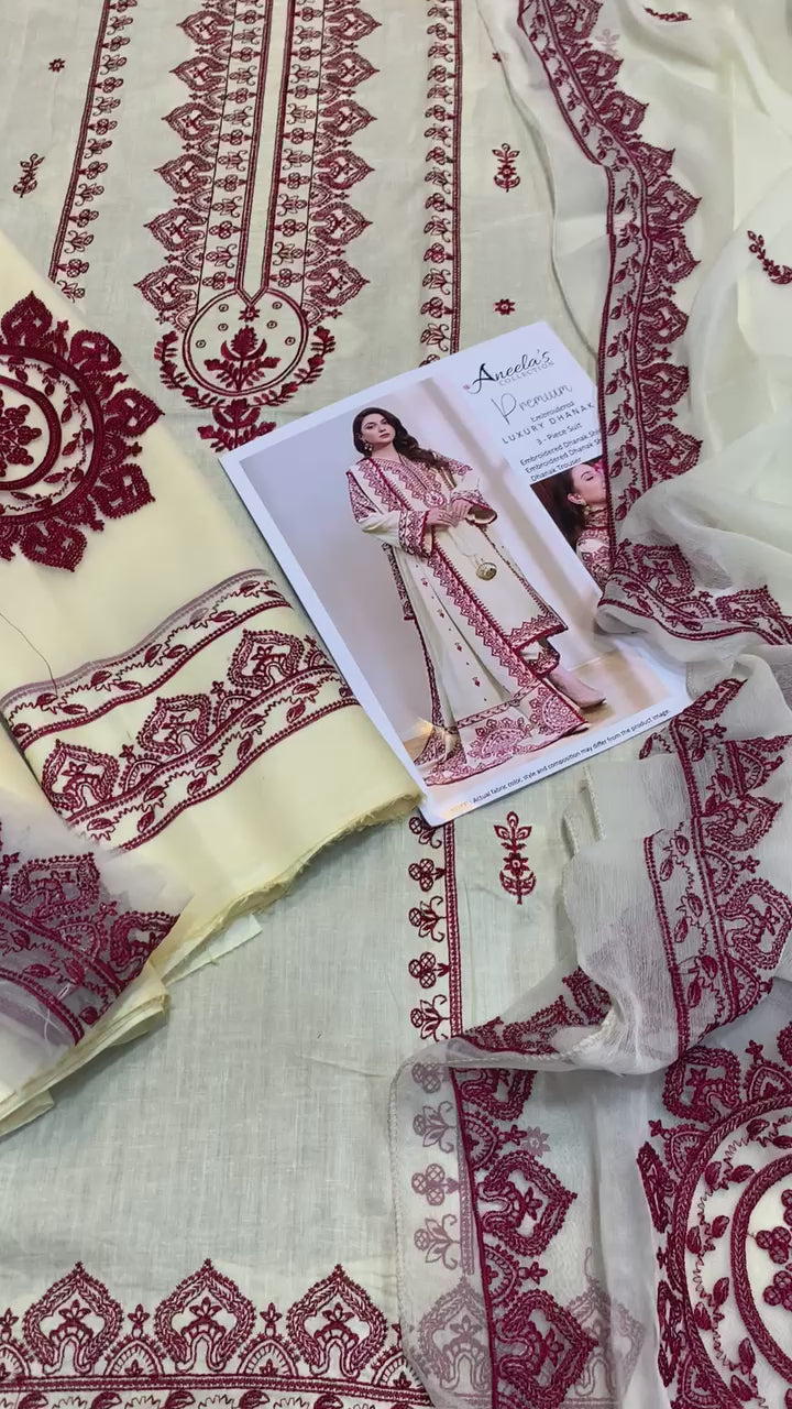 Aneela's - 3pc Embroidered Lawn with Emb Chiffon ready to wear Dopatta