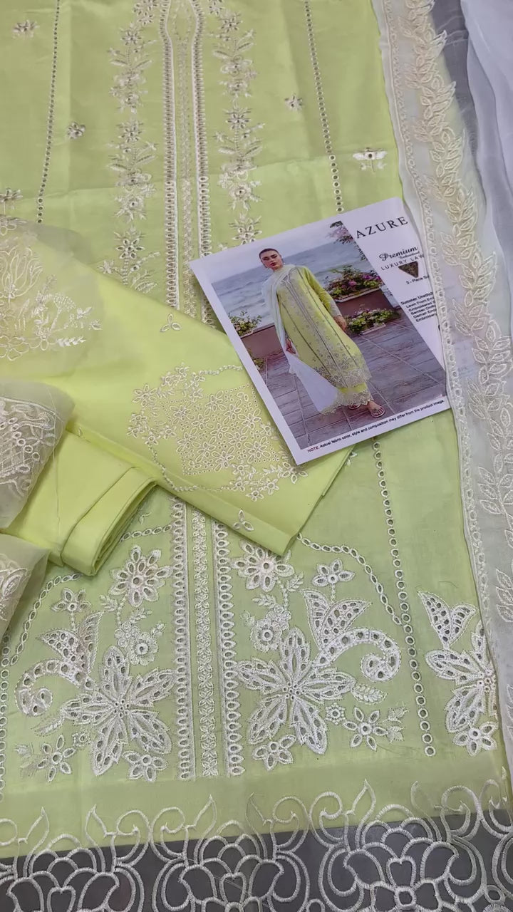 Azure Luxury- 3pc Embroidered Lawn with Emb Chiffon Dopatta