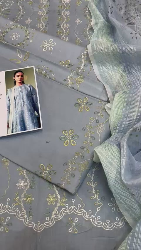 Zarashah - 3pc Embroidered Lawn with Digital Print Diamond Dopatta
