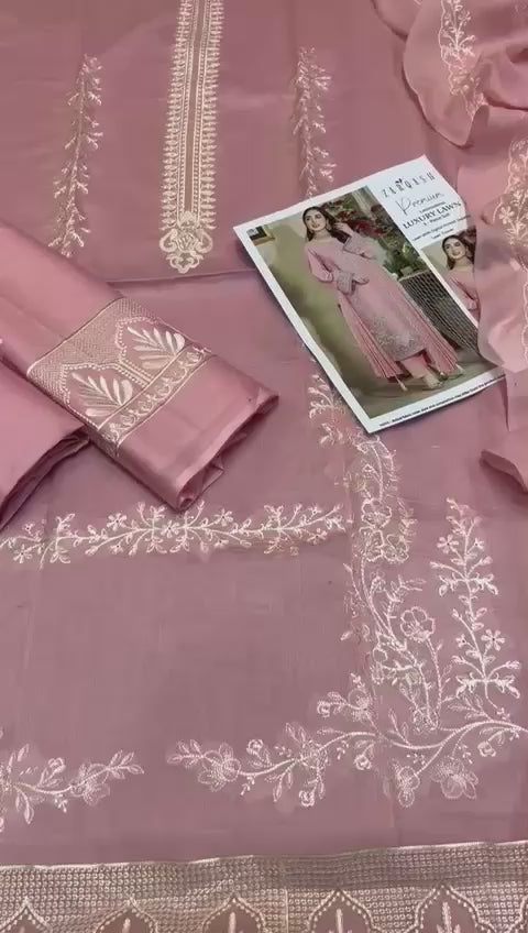 Zarqash - 3pc Embroidered Lawn with Chiffon Emb Dopatta