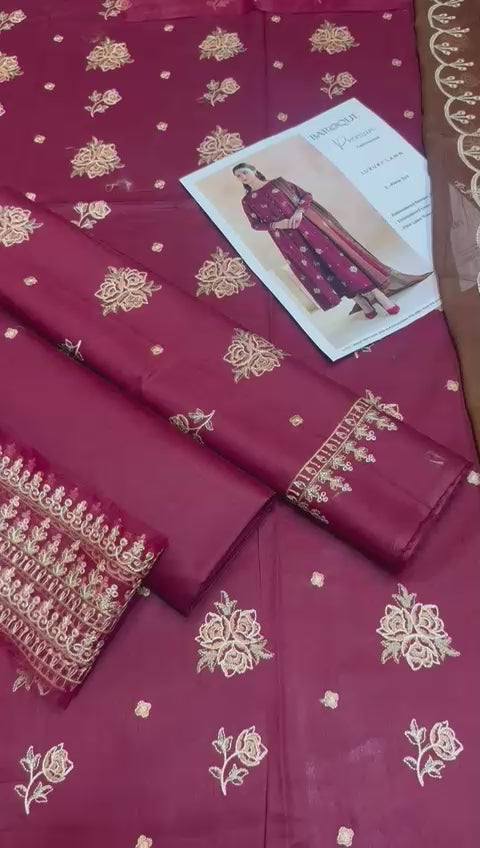 Baroque - 3pc Heavy Embroidered Lawn with Emb Chiffon Dopatta