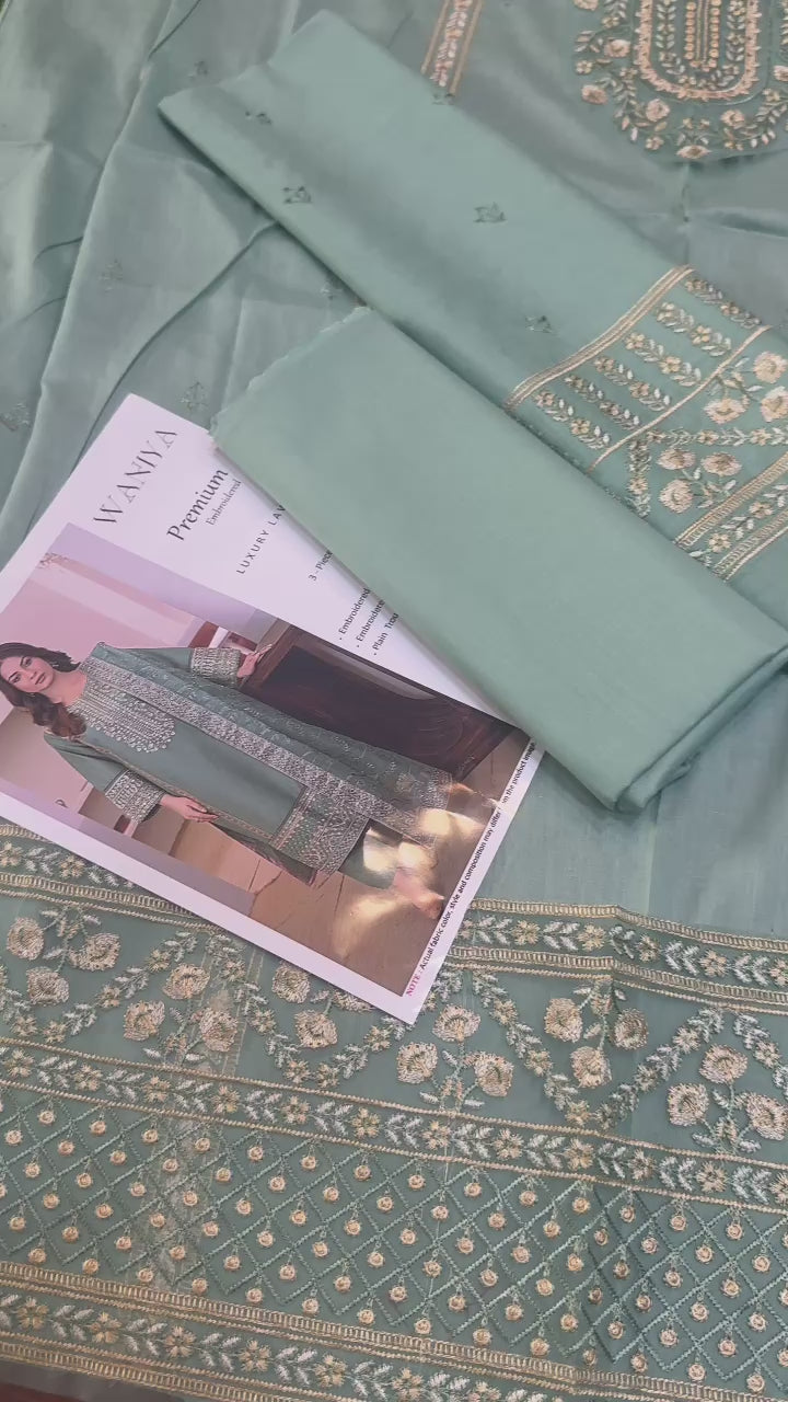 Waniya - 3pc Embroidered Lawn with Emb Chiffon Dopatta