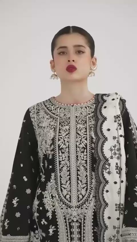 Hussain rehar- 3pc Embroidered Lawn with Printed Soft Chiffon Dopatta