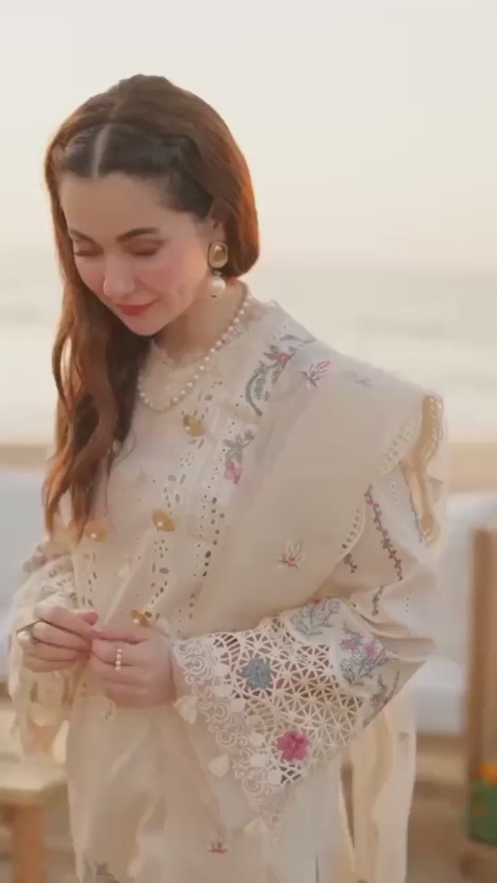 Qalamkar - 3pc Embroidered Lawn with Emb Organza Dopatta