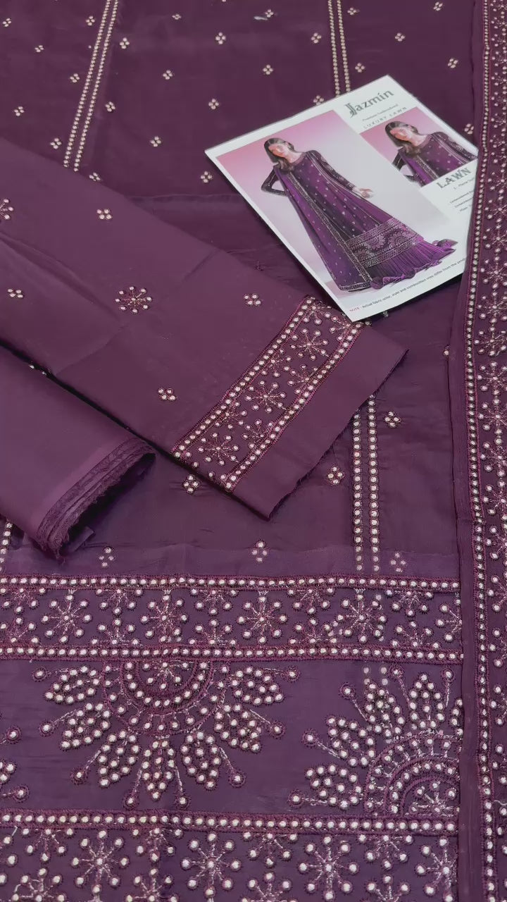 Jazmin - 3pc Embroidered Lawn with Emb Chiffon Dopatta