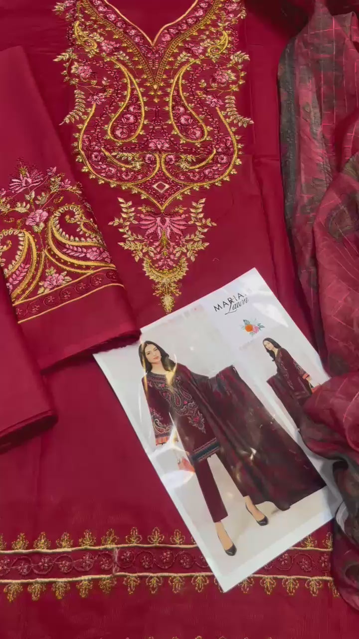 Maria B - 3pc Embroidered Lawn with Printed Diamond Dopatta