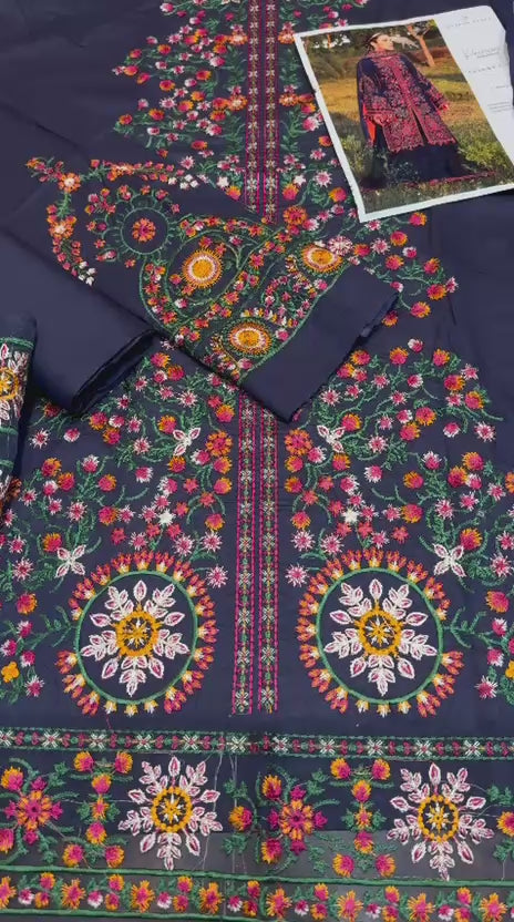 Hussain rehar - 3pc Embroidered Lawn with Emb Heavy Chiffon Dopatta