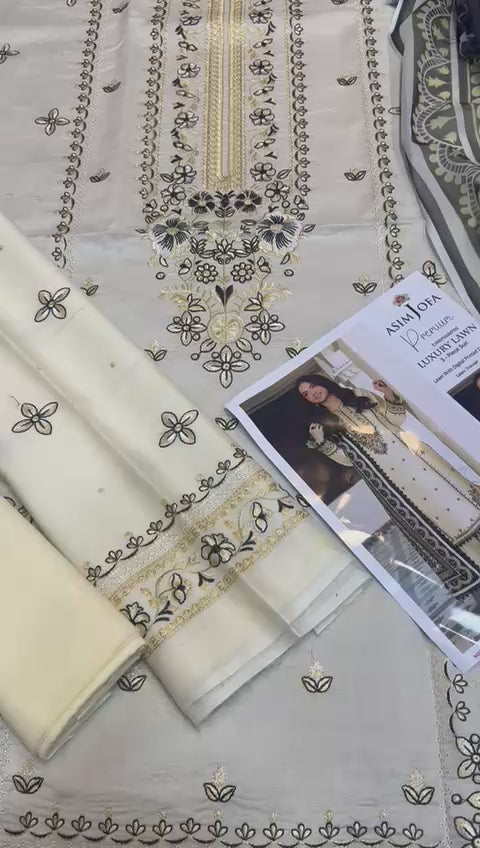 Asim Jofa - 3pc LAWN Embroidered with Printed Soft chiffon Dopata