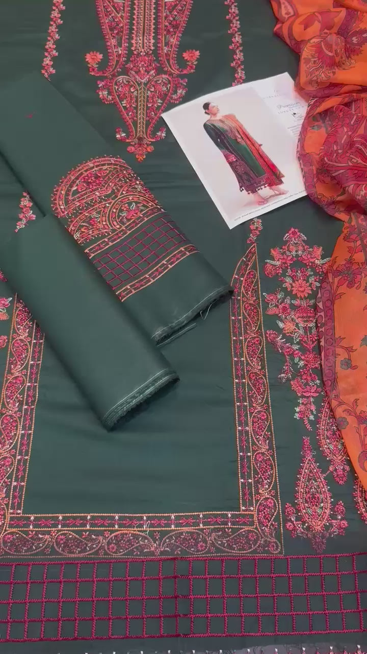 Hussain Rehar - 3pc Embroidered Lawn with Printed Dimond Dopatta