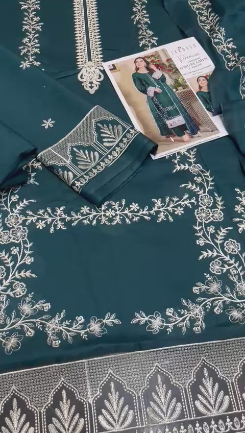 Zarqash - 3pc Embroidered Lawn with Lawn Emb Dopatta
