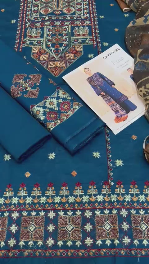 Sapphire - 3pc Embroidered Lawn with Printed Diamond Dopatta