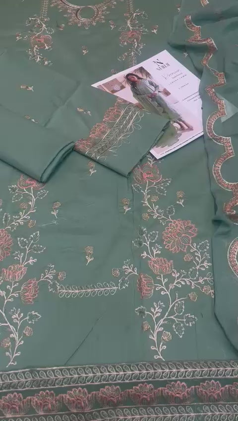 Nureh - 3pc Embroidered Lawn with Emb Chiffon Dopatta