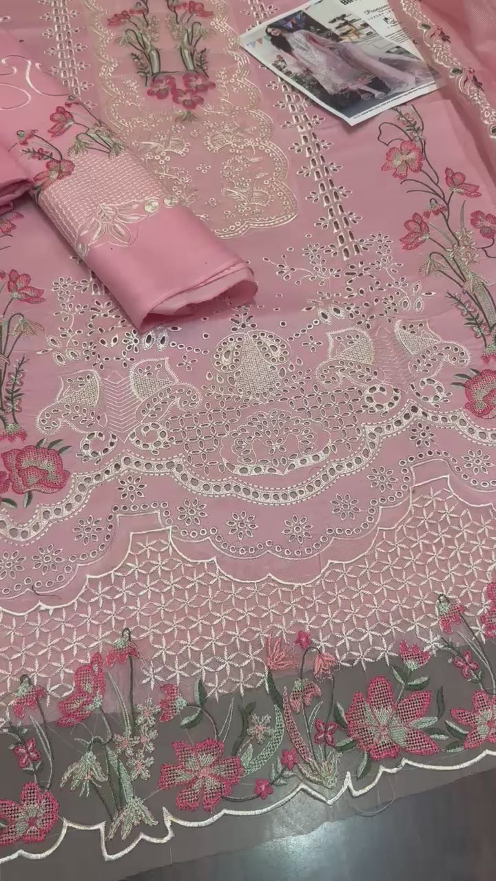 Bin ilyas - 3pc Chikenkari Embroidered Lawn with Emb Khaadi Net Dopatta