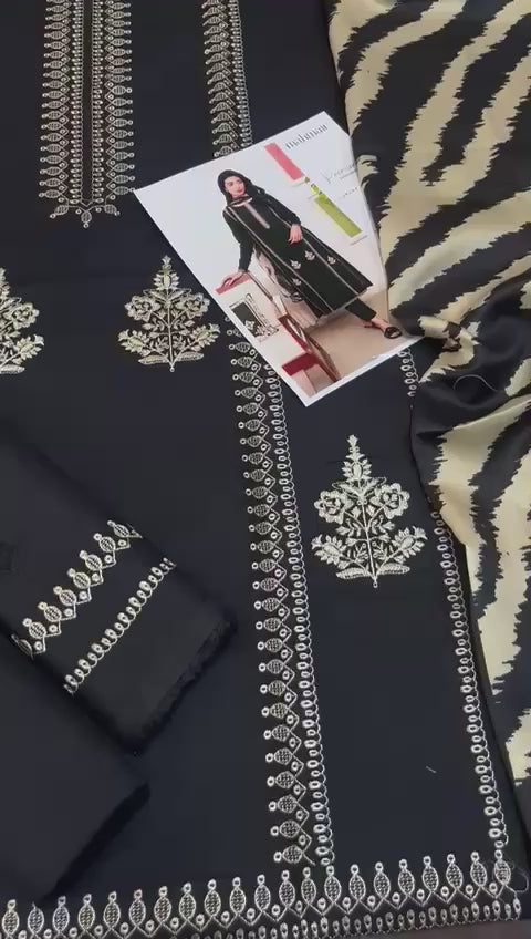 Mahmeer - 3pc Embroidered Lawn with Printed Diamond Dopatta