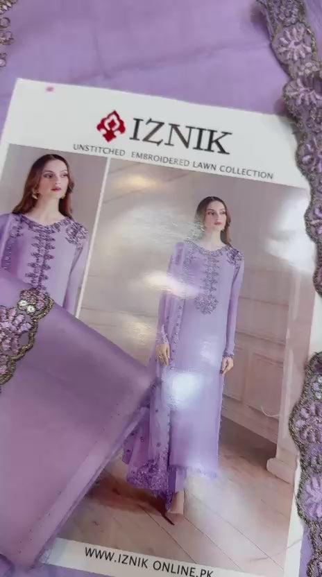 Iznik - 3pc Embroidered Lawn with Ready to wear Emb Chiffon Dopatta