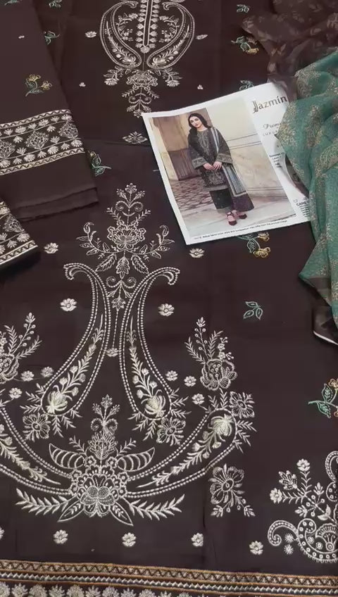 Jazmin - 3pc Embroidered Lawn with Digital Print Diamond Dopatta