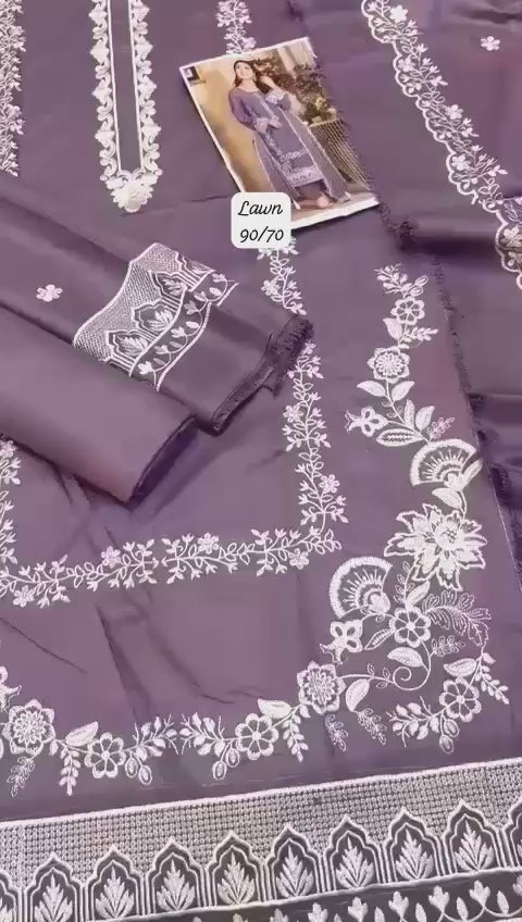 Zarqash - 3pc Embroidered Lawn with Lawn Emb Dopatta